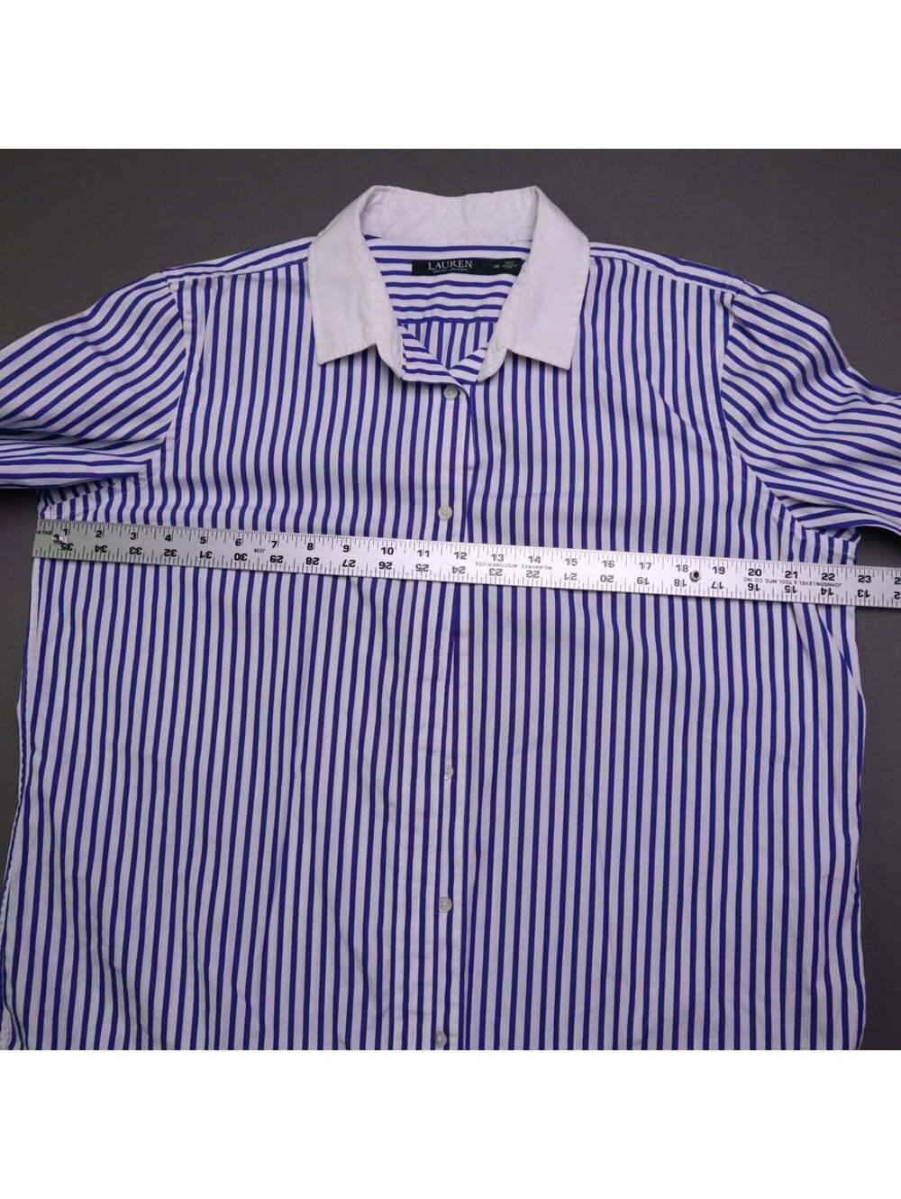 Lauren Ralph Lauren Womens Striped Button Down Shirt Size 16 Blue White Collar - Picture 5 of 8